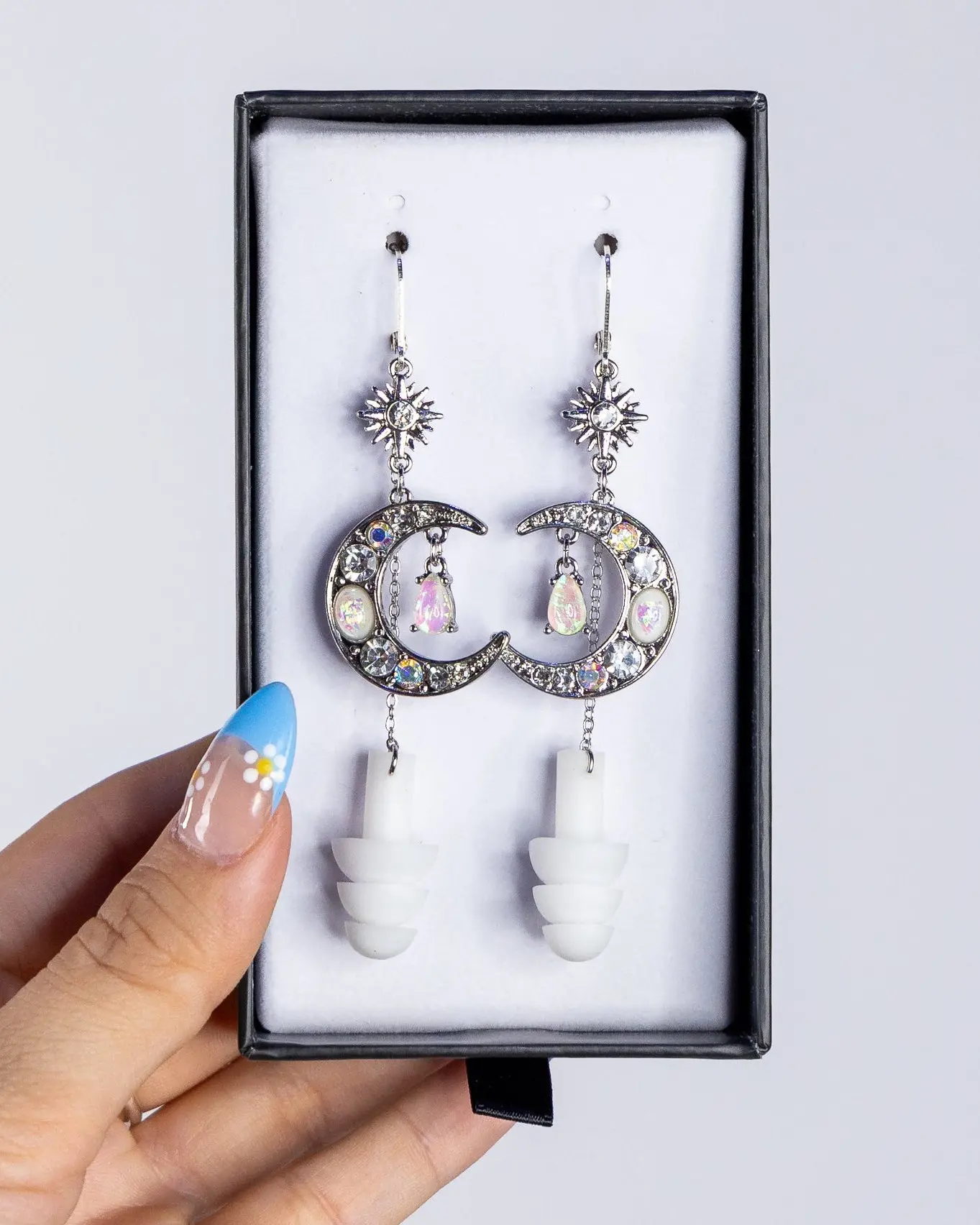 Crystal Moon Earplug Earrings