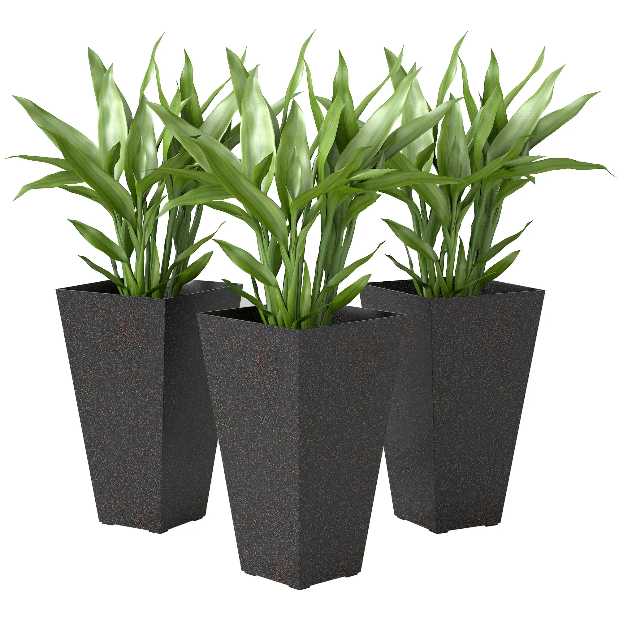 Outsunny 28-Inch Tall Plastic Flower Pots & Planters 3-Piece Set - Marble Finish, Efficient Drainage Holes, Stackable Tapered Design, Decorative Floor-Standing for Container Gardening, Indoor/Outdoor Plant Decor