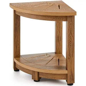 summervibes Corner Shower Stool, 16.5 in Height, 12.8 in Radius, Faux Wood Grain Polystyrene Footstool with Storage Shelf, 350 LBS Capacity, Water Resistant, for Bathroom, Outdoor Showers, Foot Rest Stool