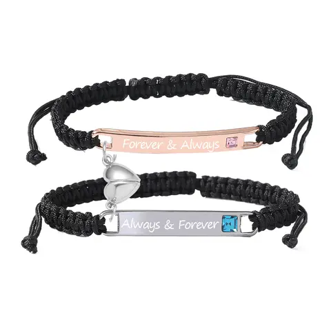 2 Piece Couple Bracelet, Handmade Braided Rope Bracelet, Adjustable Letter Bracelet, Couple Bracelet for Him and Her