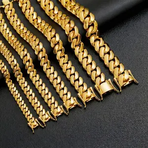 14K Gold Plated Miami Cuban Link Chain Set, Heavy Solid Men's Necklace and Bracelet, 8-20MM Hip Hop Jewelry, Perfect Valentine's Day Gift
