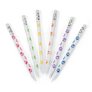 5 1/2" Bright Paw Print White Plastic Mechanical Pencils - 24 Pc.