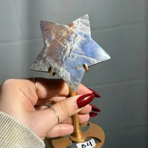Moonstone Crystal Star on Gold Stand - 3-4 in. - Perfect for Decoration and Gifts