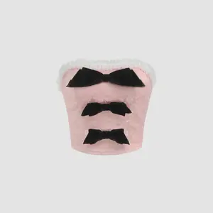 Cider [size 2-10] Contrasting Lace Bowknot Shirred Crop Tube Top