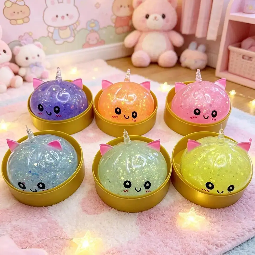 Glitter Unicorn Dumpling Squishy Toy | Jelly Gel Stress Fidget for Stocking Stuffers Classroom Rewards