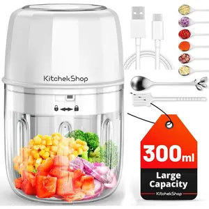 Electric Garlic Chopper, 300ML Portable Cordless Mini Food Processor, Rechargeable Vegetable Chopper Blender for Nuts Chili Onion Minced Meat and Spices BPA-Free(White)