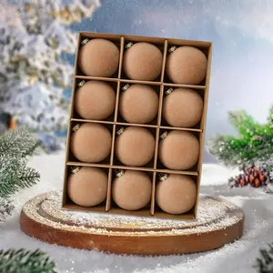 12 Velvet Christmas Balls - 2.36-inch Flocked Shatter-Proof Plastic Balls - Hanging Christmas Decorations for Holiday Party Decorations