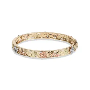Hawaiian Gardens Hibiscus Bracelet in Four Tone Gold with Diamonds - 8mm