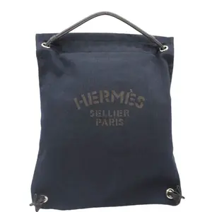 Pre-owned HERMES Canvas and Swift Leather Backpacks Aline Grooming Swift Canvas Backpack Bag Navy Blue