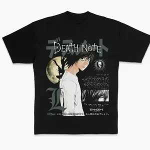 Kira Anime T-Shirt, Death Note Light Yagami Graphic Tee, Manga Fan Shirt Sports T-shirt, regular fit, casual and stylish T-shirt, suitable for everyday wear, a men's top suitable for all seasons. American Short Sleeve ZE9 2OM
