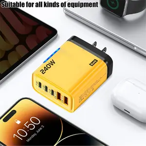 240W GaN Charger, 5-Port USB C Fast Charging Block with PD & QC 3.0, Multi-Device Wall Charger for iPhone 15/14, Samsung, MacBook - Safe & Fast for Home/Office/Travel