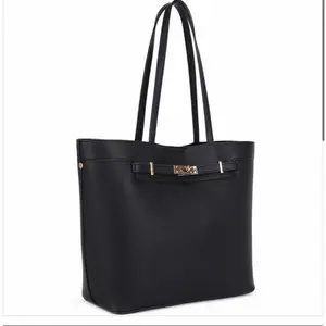 Elegant Black Tote Bag with Gold Hardware and Long Straps for Everyday Use
