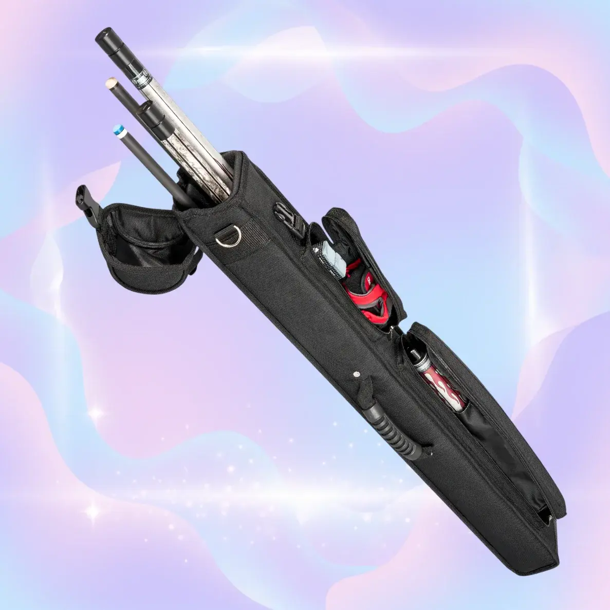 EVO Billiards Hard Cue Case 2x3 (Black) – Holds 2 Butts & 3 Shafts, Velvet-Lined Hard Shell, Accessory Pocket, Adjustable Shoulder Strap