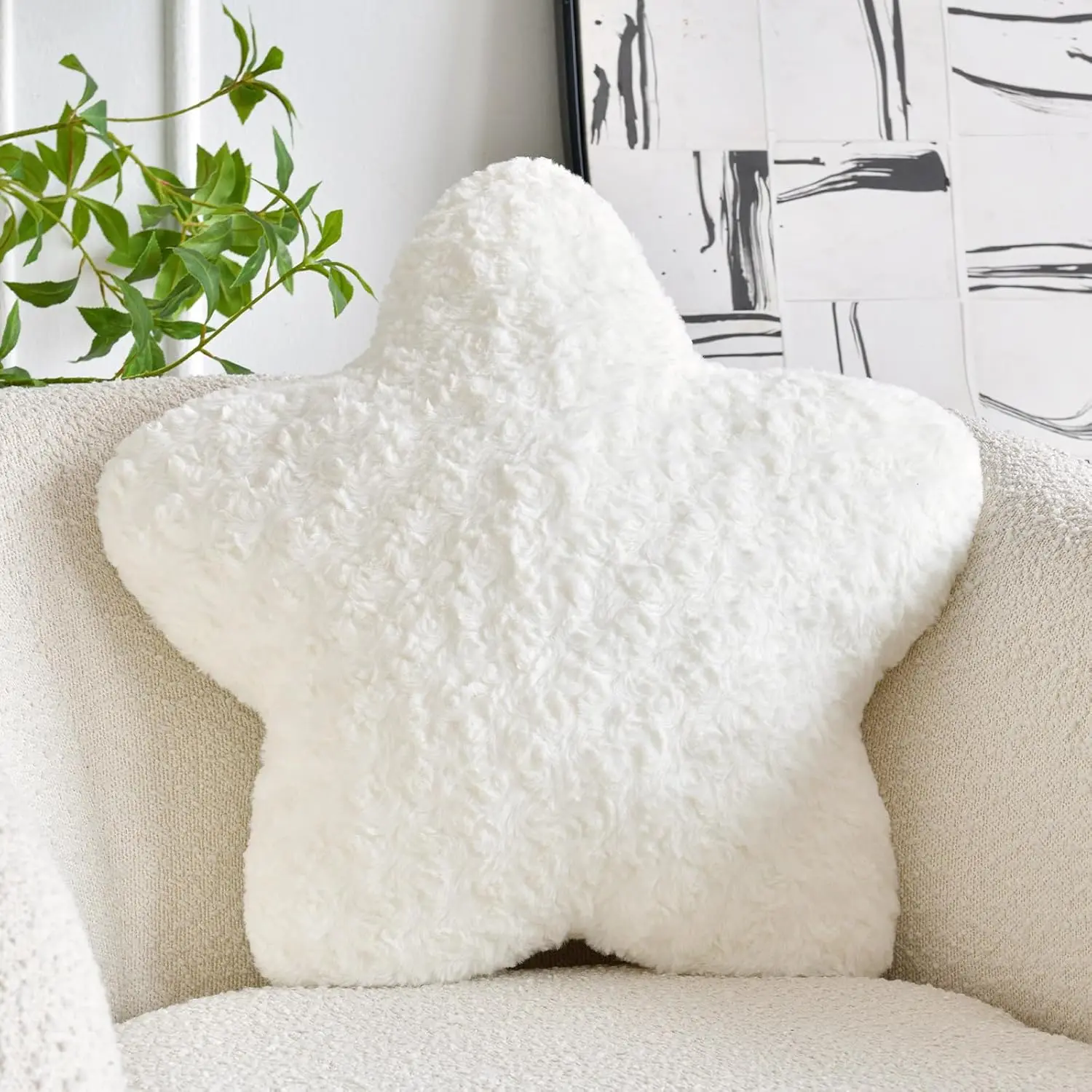 Pillow, 19.7"  Shaped Plush Pillow for Couch Bed Sofa, Cute Decorative Throw Pillows with Soft Faux  Room Decor for Bedroom Living Room (White)