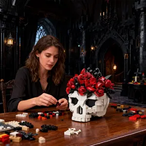 Moc Skull Flower Small Version Building Block Toy, Compatible Lego Creative Decoration Ornament, Fun and Educational Kids' Playset