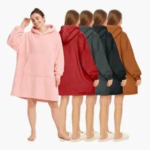 For Youself- Women's Outerwear-Style Carpet Robe Women's Solid-Color Flannel Oversized Hooded Blanket Sweater Hooded Blanket Robe With Kangaroo Pockets Perfect For Home Lounging, Dog Walking, Holiday Outings, And Office Wear Soft And Cozy