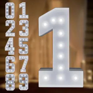 4FT Marquee Light Up Numbers 0-9 Mosaic Frame Foam Cardboard Number For Wedding Backdrop Decoration Birthday Party Anniversary Foam Board White Light