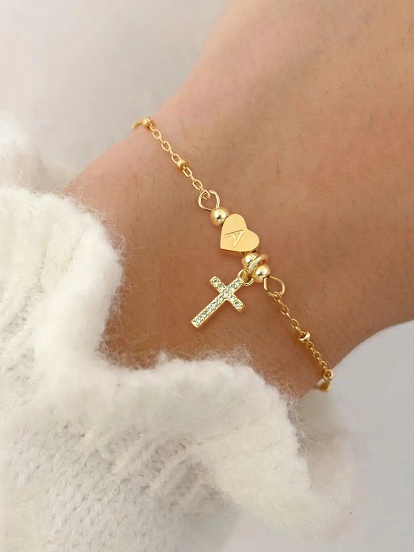 Fashionable Cross & Letter Heart Design Charms Bracelet, Stainless Steel Jewelry for Women for Party Decor, Trendy All-match & Exquisite Jewelry for B