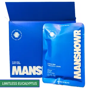 Manshowr XL Cooling Body Wipes -  Limitless Eucalyptus - 1 Box (12 Wipes) Towel Napkin