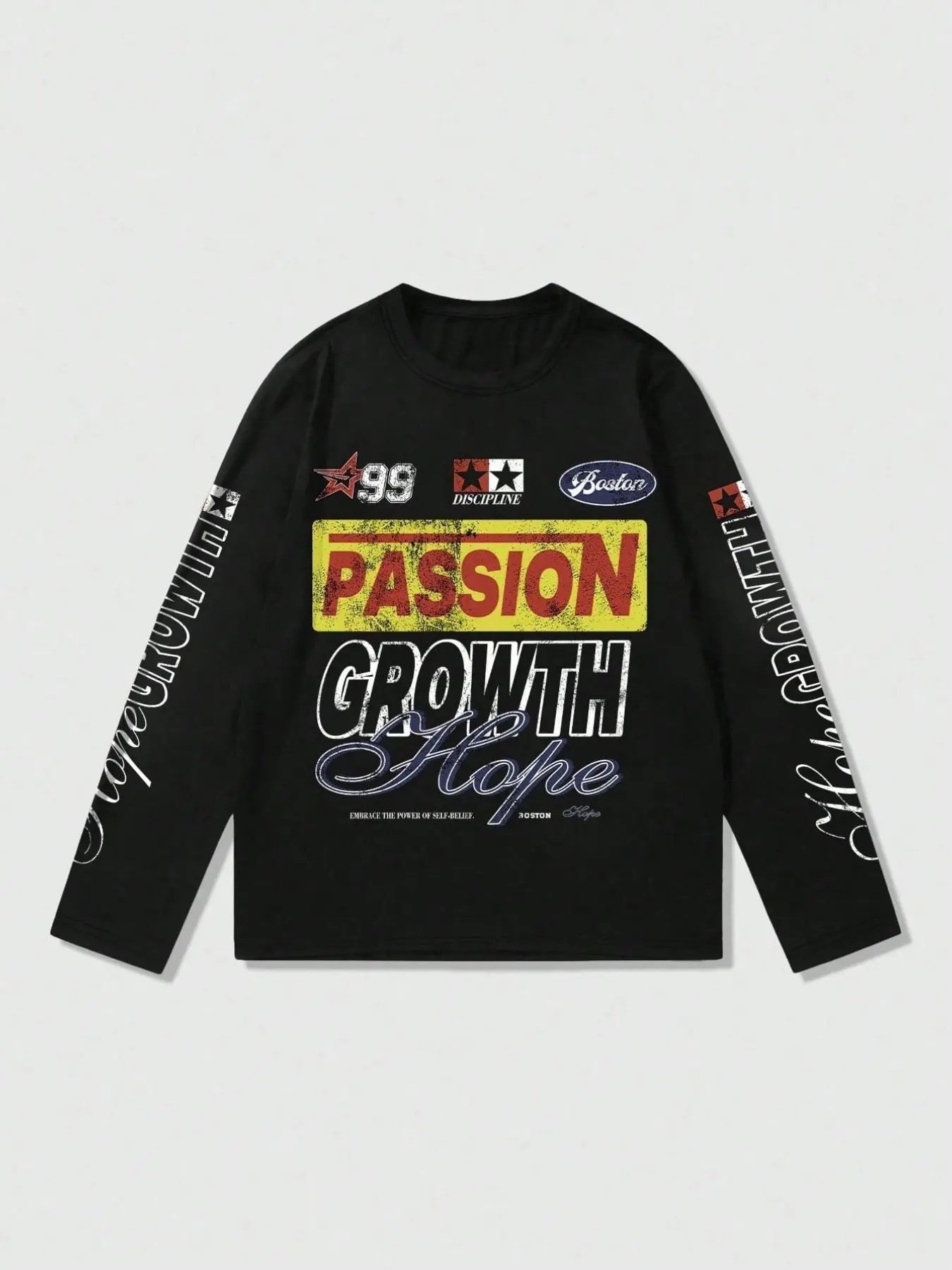[1PC] Men's Racing Style Graphic Sporty Design Long Sleeve T-Shirt Retro Moto Streetwear Pullover with Sleeve Print Lightweight Sporty Top for Men