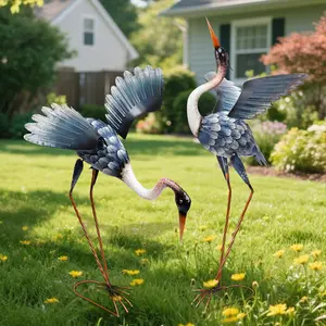 Crane Sculptures & Statues Decor,Coastal Metal Cranes Decoy for Outdoor Outside Yard Art Patio Pond Pool Lawn Decorations,Housewarming Gift