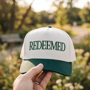 Redeemed Embroidered Hat: Two Tone Baseball Cap, Christian Faith Scripture Gift
