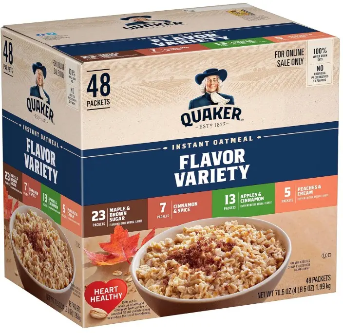 Quaker Instant Oatmeal, 4 Flavor Variety Pack, Individual Packets, 48 Count
