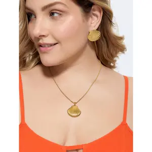 BLOOMCHIC Womens Plus Size Seashell Detail Gold-Tone Stud Earrings [M-6X]2026 Spotlight,Summer wins,Deals for your days