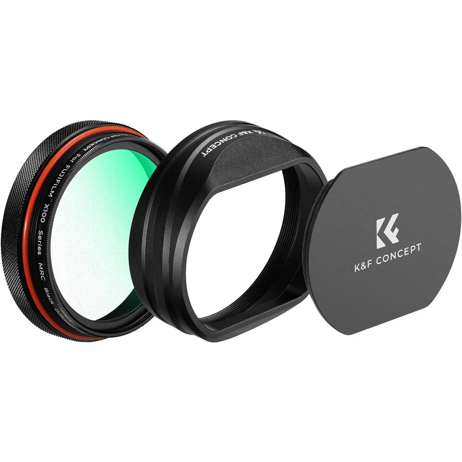 K&F CONCEPT 1/4 Black Diffusion Filter + Metal Square Hood + Lens Cap Kits Compatible with Fujifilm X100 Series Accessories