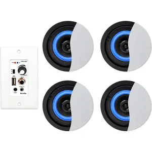 Herdio Bluetooth Ceiling Speakers Wired 4 Inches 2-Way with 4 Channel Amplifier Receiver for Home Theater Living Room Office(4 Speakers), Mother's day Gift, Audio, Custom, Smartphone