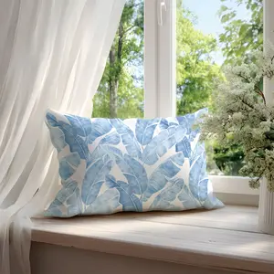 Blue Watercolor Leaf Texture Pillow Cover, Single-Sided Print, Rectangular Home Decor, Suitable for Living Room Bedroom, No Insert Included