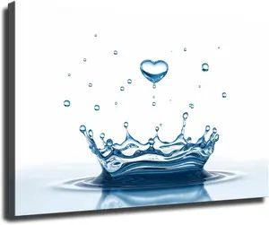 Home Decor Spirit Aqua Blue Heart Drop Splash Bathroom Canvas Wall Decor Art Painting Prints on Modern Posters Prints Artwork for Living Room, Bathroom,Bedroom,Home