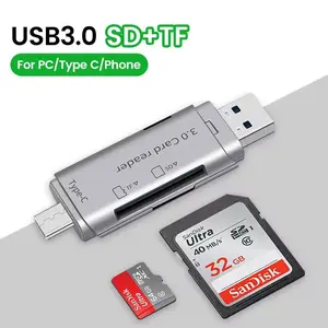 4 In 1 USB 3.0 Card Reader, USB Type C To SD TF Memory Card Adapter, High Speed Transfer Card Reader For Laptop Computer, Type C Ports