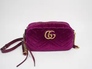 Pre-owned GUCCI velvet Crossbody Bags Matelasse Small GG Marmont Chain Shoulder Bag Fuchsia Violet
