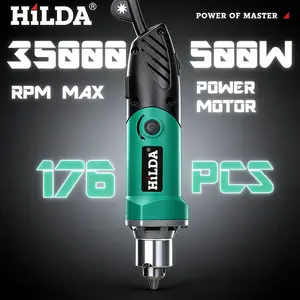 HILDA 500W Rotary Tool Kit 6 Variable Speed 176pcs Accessories Set for Crafting Projects DIY Creations 35000 RPM Max Power Motor