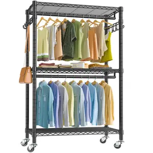 VIPEK R2 Series Rolling Closet Rack Freestanding 3 Tier Clothes Rack, Sturdy Rolling Clothes Rack for Bedroom, Portable Wardrobe for Hanging Clothes Organiser Adjustable Clothing Rack