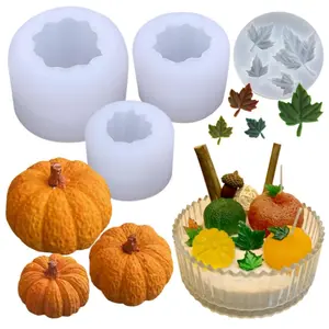 Set of 4 Pumpkin Candle Molds, Maple Leaf Molds, 3D Pumpkin And Maple Leaf Silicone Molds, Suitable for Epoxy Resin Casting for Thanksgiving And Halloween Art Gifts And Home Decor