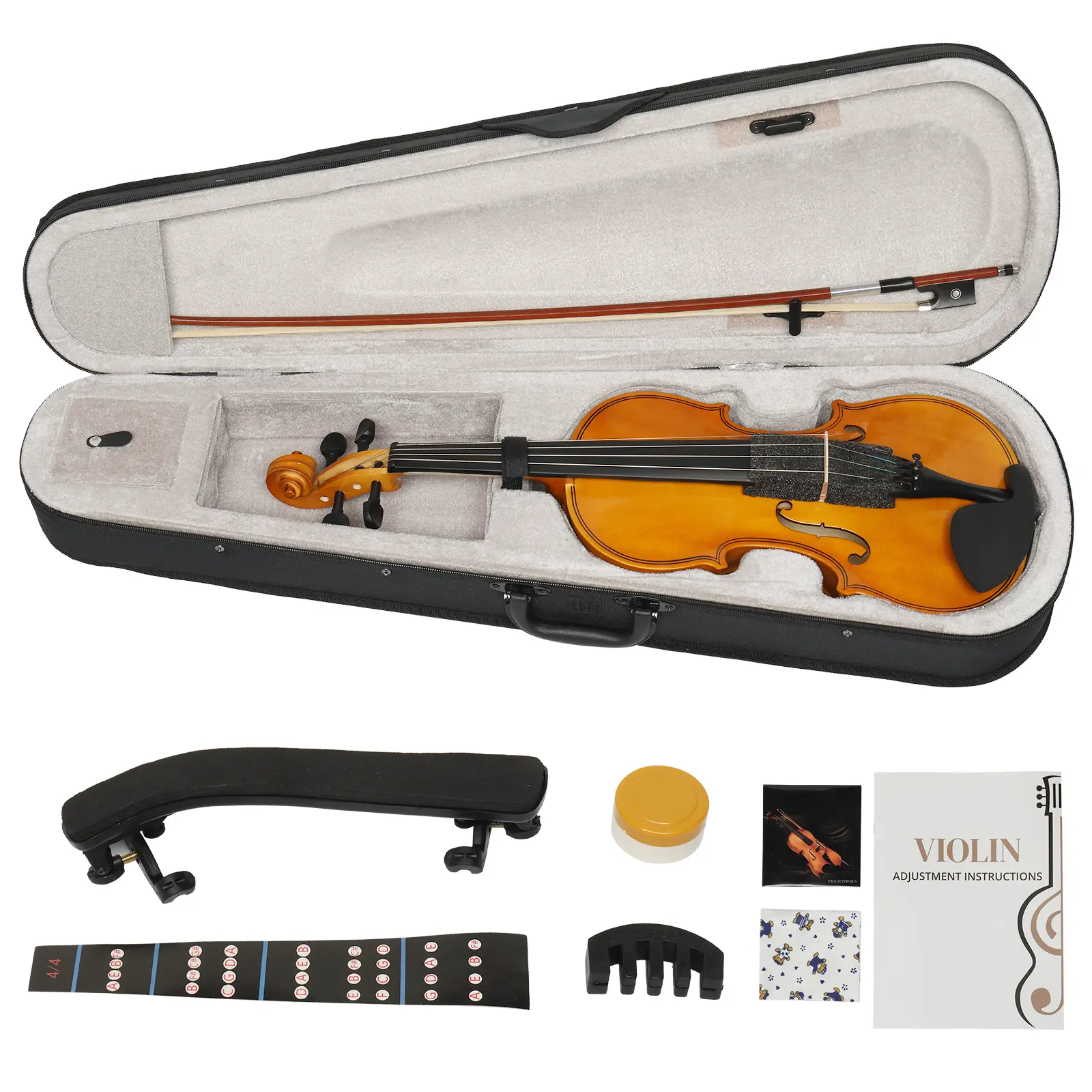 4/4 Full Size Handmade Basswood Acoustic Violin Set for Adult Beginners - Musical Instruments with Hard Case, Violin Bow, Shoulder Rest, Rosin, 4 Strings, Sordine - Festival Birthday Gift