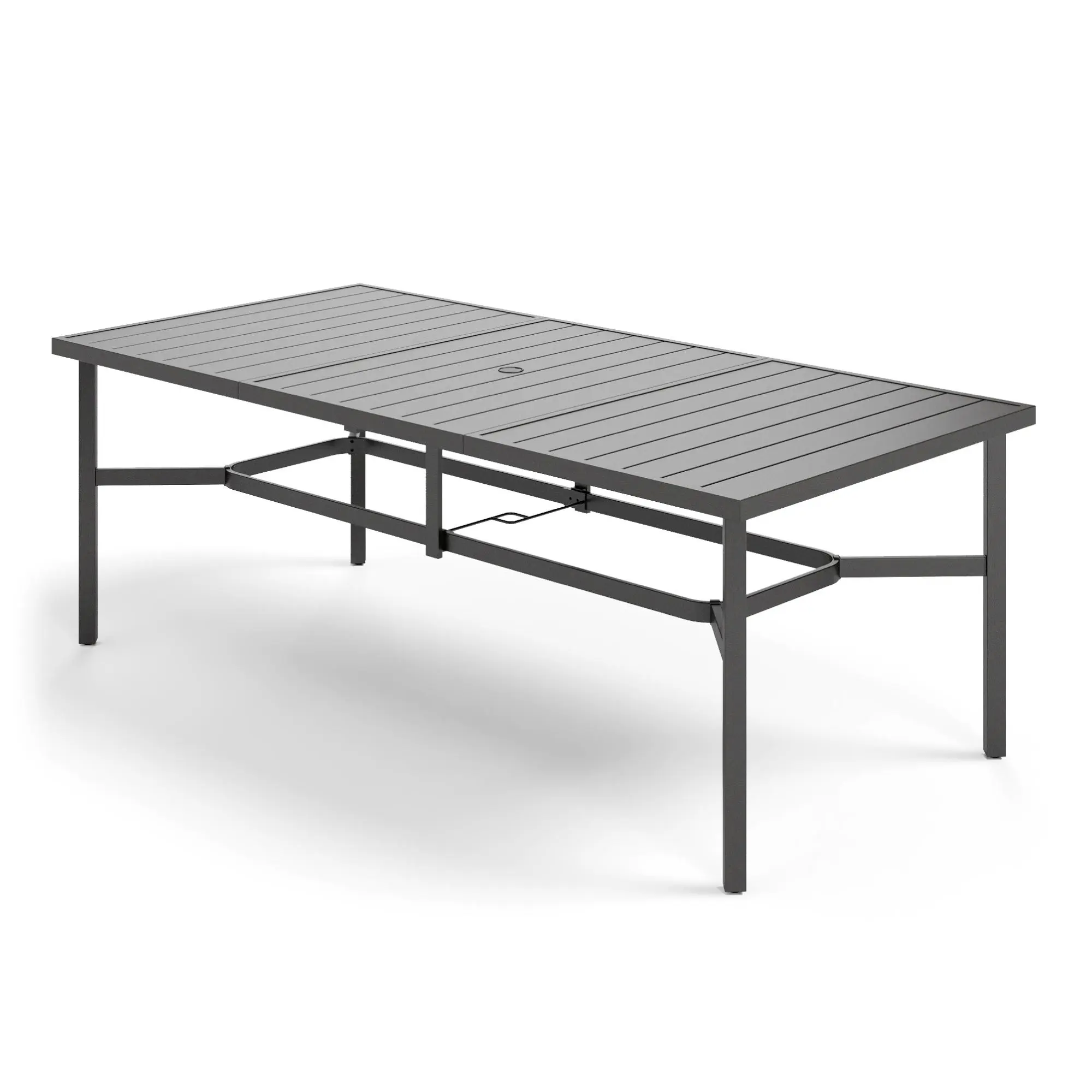 PHIVILLA Patio Table, 8 Person Outdoor Dining Table with Umbrella Hole, Rectangle Black Metal Table for Lawn Garden Backyard Restaurant PHIVILLA Patio Table, 8 Person Outdoor Dining Table with Umbrella Hole, Rectangle Black Metal Table for Lawn Garden Backyard Restaurant