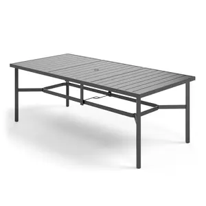 Phivilla Patio Table, 8 Person Outdoor Dining Table with Umbrella Hole, Rectangle Black Metal Table for Lawn Garden Backyard Restaurant