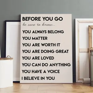 1 Count wooden frame canvas, "Warm Heart Affirmation Before Parting" inspirational text poster, fashion decoration, modern family poster, beautifully printed canvas, suitable for living room and corridor wall art, HD, waterproof, art