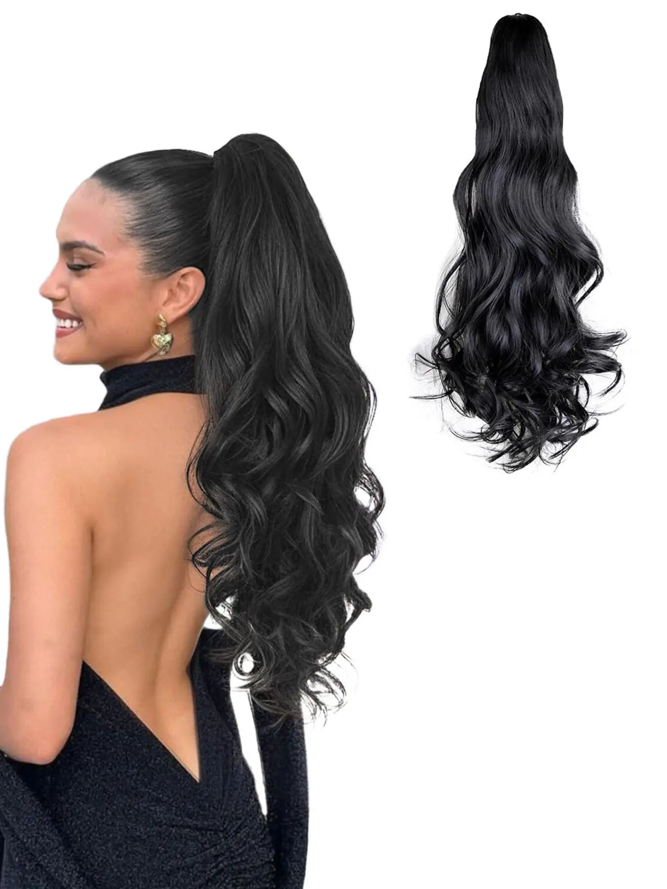 Long Wavy Claw Clip Ponytail Hair Extension for Women, Synthetic Wavy Curly Clip Hairpiece for Natural Look and Volume, Perfect for Parties and Everyday Wear, Ponytail Extensions, Clip On Hairpieces