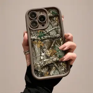 Cool Woodland Camouflage Pattern Aesthetic Case for iPhone 17 16 15 14 Pro Max 13 12 11 XR XS Plus Air Slim TPU Cover Shockproof Anti Drop Protective Durable Non Slip Grip with 1.2mm Raised Lips for Full Body Protection
