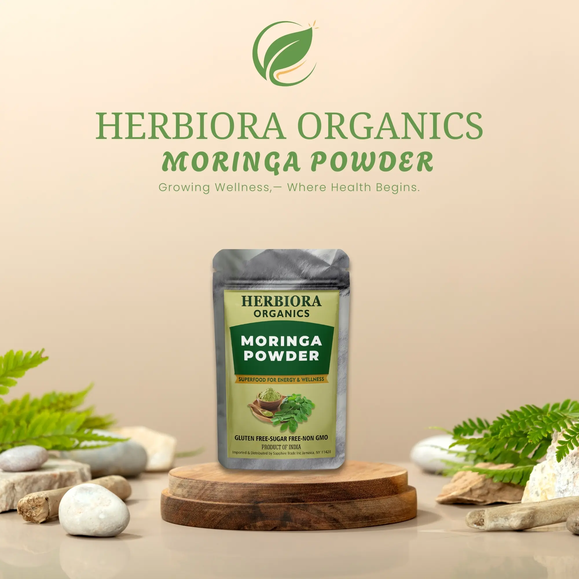 Herbiora Organics 100% Organic Moringa Leaf Powder 100g - Premium Single Origin USDA Certified Natural Superfood for Tea Smoothies & Detox Energy & Immune Support