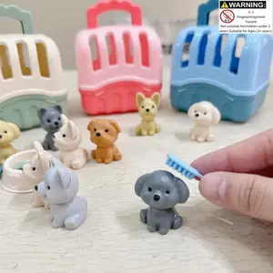 Cute 8-Piece Dog Doll House Set, Random Colors, Includes Dogs, Cages, Accessories & Brush, Perfect Imaginative Play Toy for Kids Aged 3-6