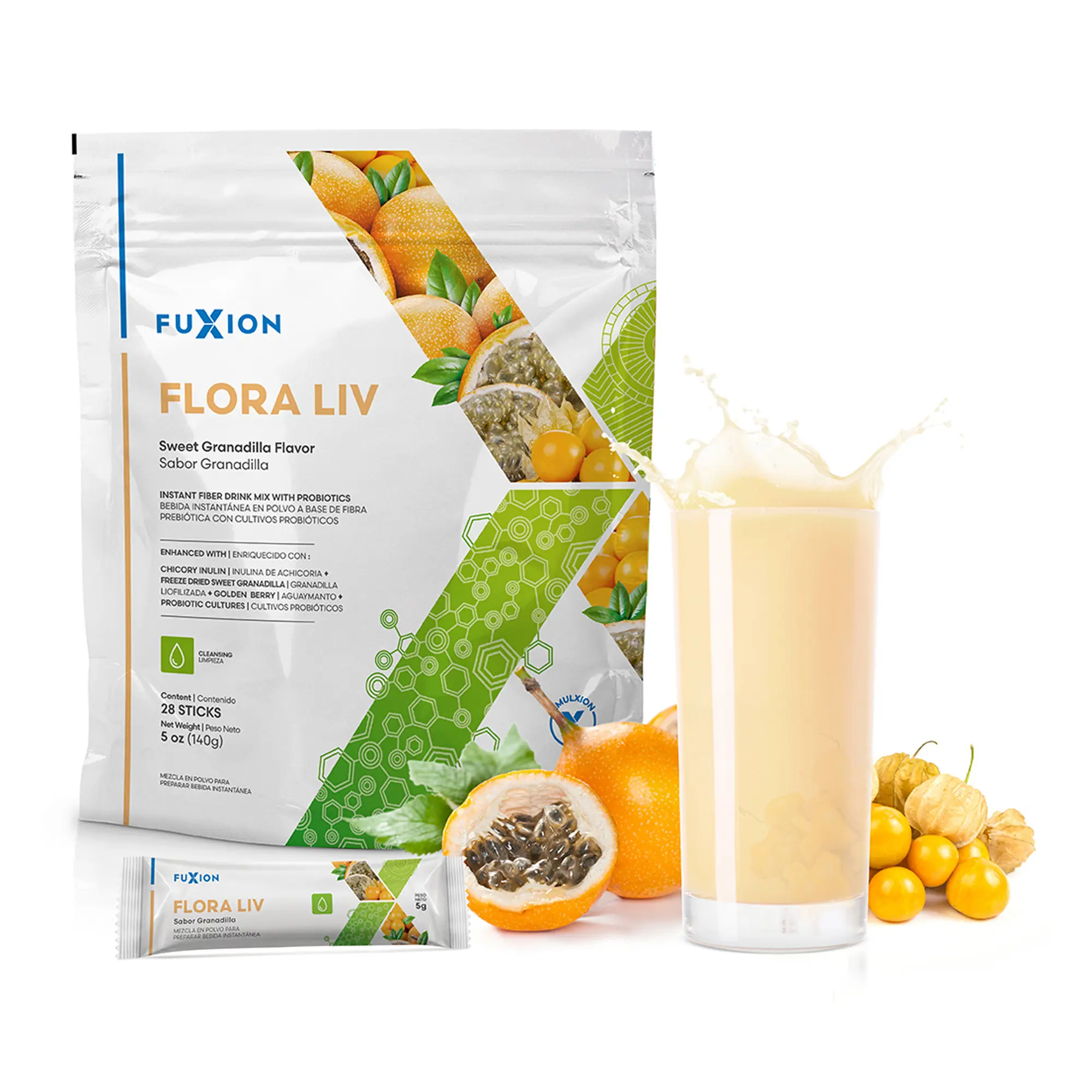 FuXion Flora Liv - Unleash the Power of 10 Billion Probiotic Warriors for a Balanced and Resilient Intestinal Flora (Granadilla Flavor - 28 Sticks) Natural Dietary Fiber