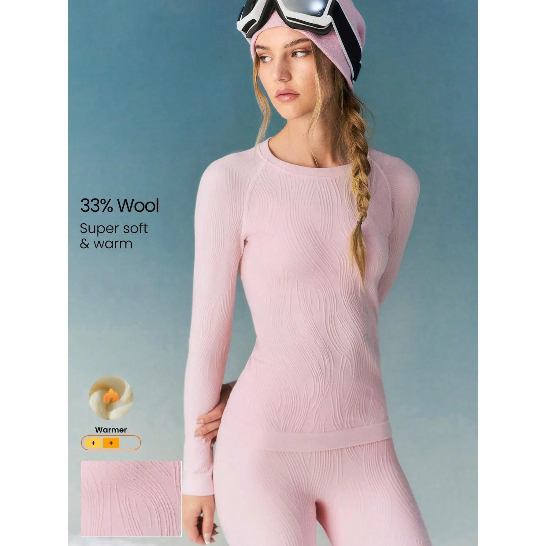 GLOWMODE Skiing Collection Base Glow Soft Warm Nylon Wool-Blend Sweat-Wicking Deodorizing Waist Length Skiing Base Layer Long Sleeve Top Autumn Winter Outdoors Skiing Wear Valentine's Day