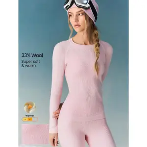 GLOWMODE Skiing Collection Base Glow Soft Warm Nylon Wool-Blend Sweat-Wicking Deodorizing Waist Length Skiing Base Layer Long Sleeve Top Autumn Winter Outdoors Skiing Wear Valentine's Day