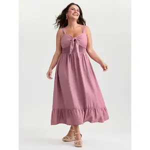 BLOOMCHIC Women's Plus Size Sleeveless Twist-Front Shirred Back Ruffled Hem Midi Dress Swimweek