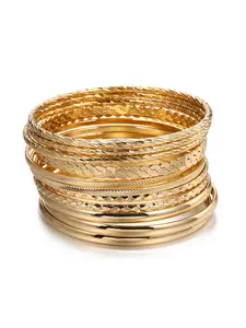 12-Piece Boho Metal Bracelet Set, Textured Multi-Layer Alloy Bangle Collection, Braided Design, Perfect for Daily Wear & Gifts